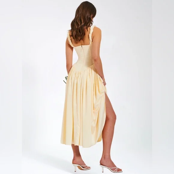 NWT Noreen cream / pastel yellow Satin Corset midi / Maxi formal Sundress - Picture 2 of 16